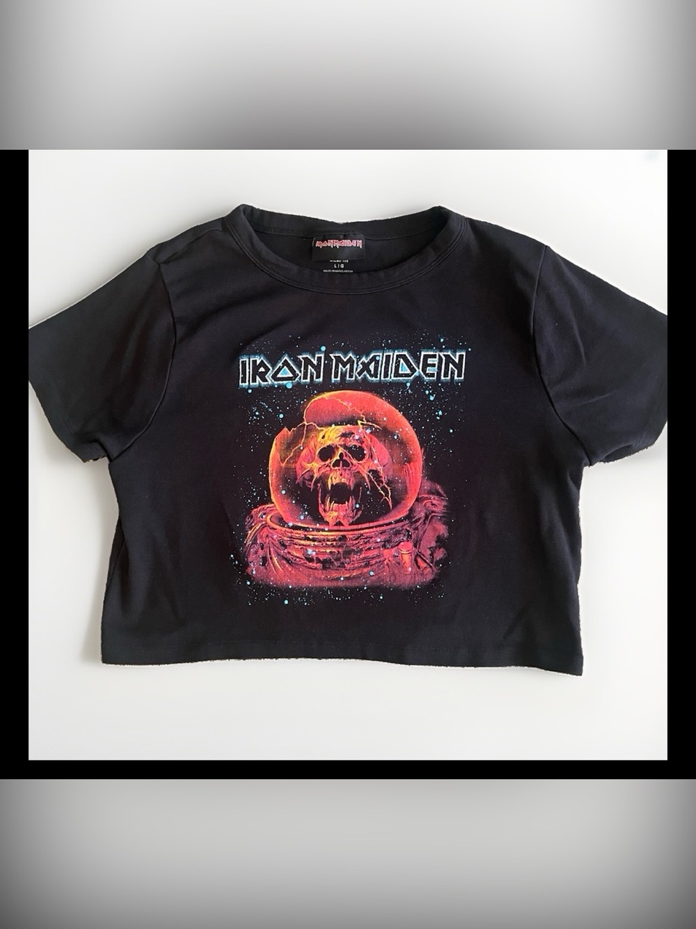 Cotton On black Iron Maiden crop top short sleeve large